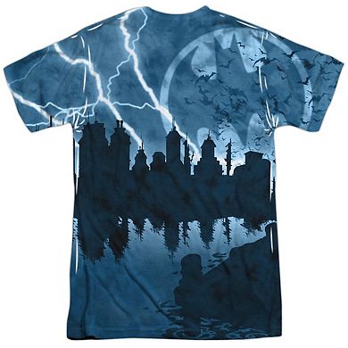 Batman Lightning Strikes Short Sleeve Adult Poly Crew T-shirt