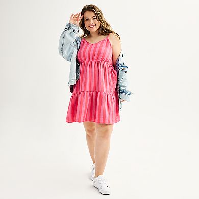 Juniors' Plus Size SO® V-Neck Tiered Flounce Hem Mini Cami Dress