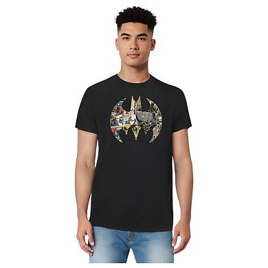 Batman Collage Shield Adult Heather T-shirt