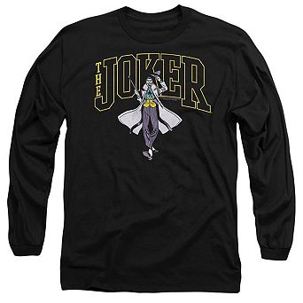 Batman Joker Varsity On Black Long Sleeve Adult T-shirt