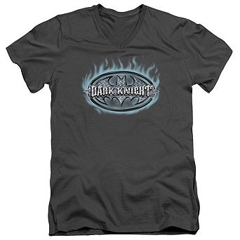 Batman Dark Knight Steel Shield Short Sleeve Adult V Neck T-shirt