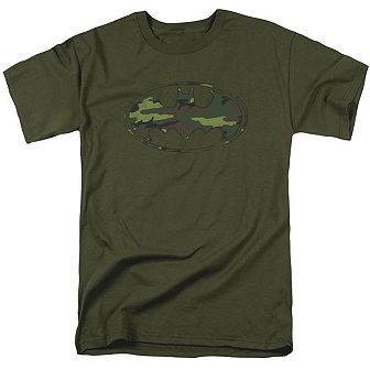 Batman Distressed Camo Shield Short Sleeve Adult T-shirt