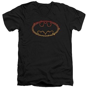 Batman Flame Outlined Logo Short Sleeve Adult V Neck T-shirt