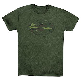 Batman Distressed Camo Shield Adult Heather T-shirt