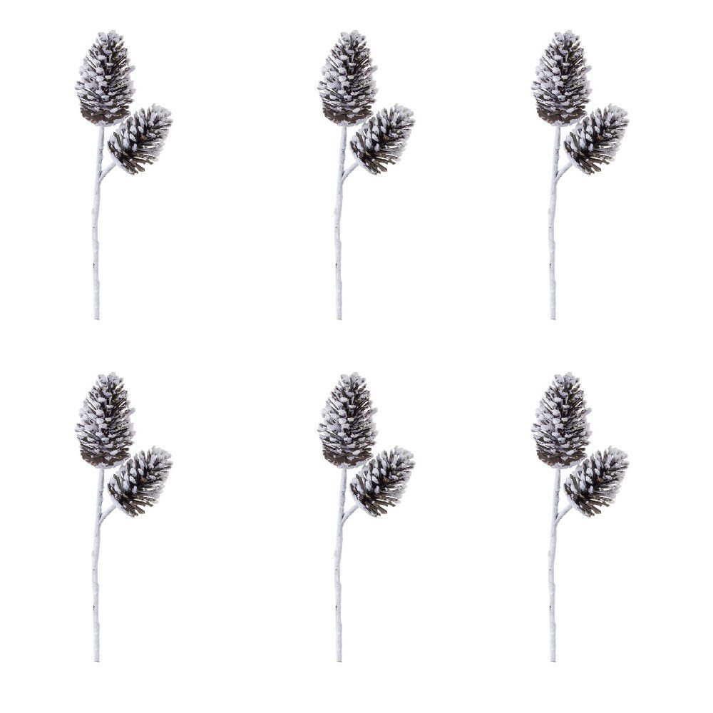 Flocked Snowy Pine Cone Spray Set Of 6   6803208