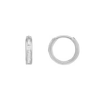 PRIMROSE Sterling Silver Baguette Cubic Zirconia Hoop Earrings