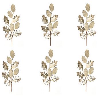 Glittered Holly Leaf Spray (set Of 6)