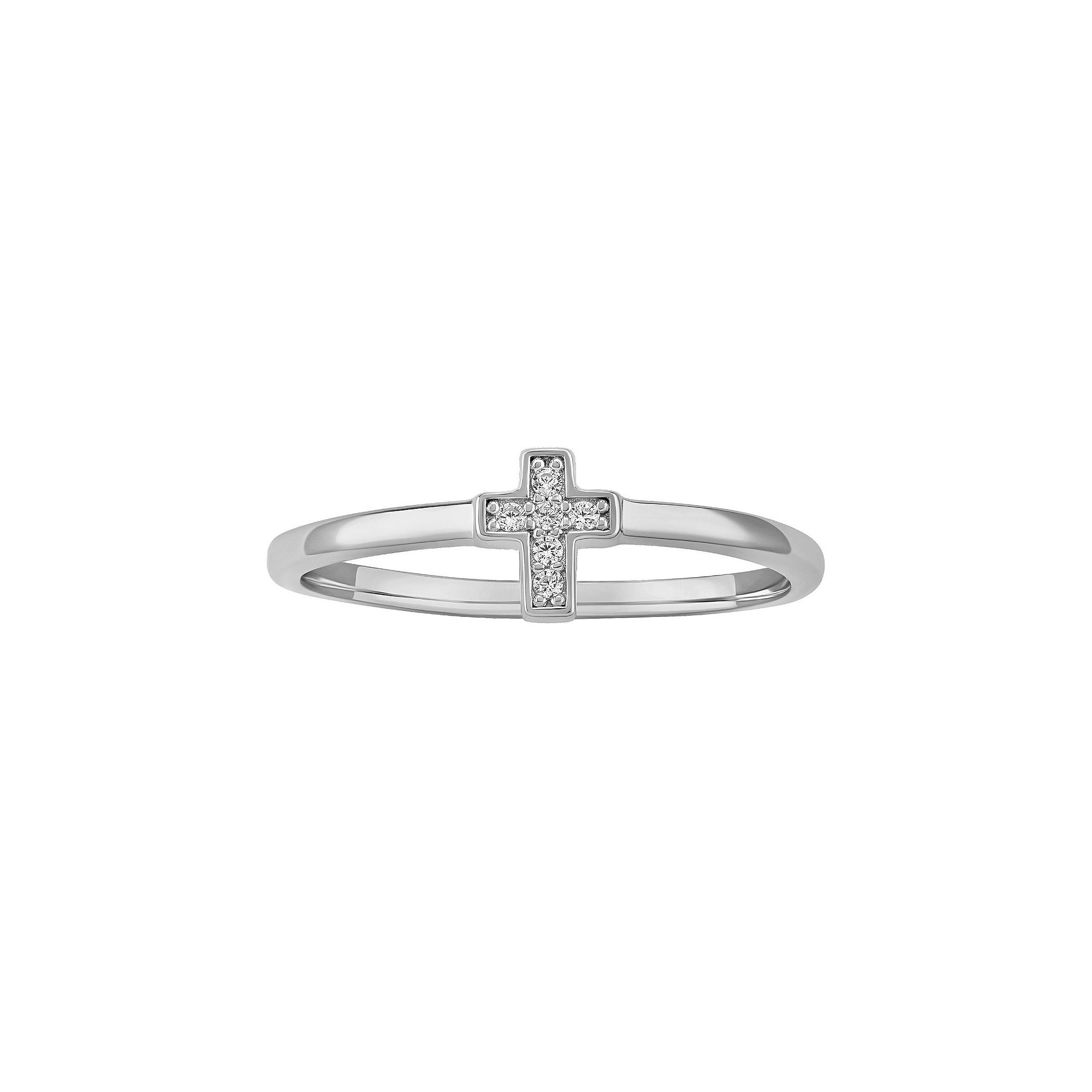 PRIMROSE Sterling Silver Pave Cubic Zirconia Cross Ring, Womens, Size: 9, 
