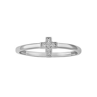 PRIMROSE Sterling Silver Pave Cubic Zirconia Cross Ring