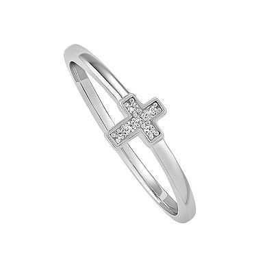 PRIMROSE Sterling Silver Pave Cubic Zirconia Cross Ring