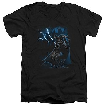 Batman Lightning Strikes Short Sleeve Adult V Neck T-shirt