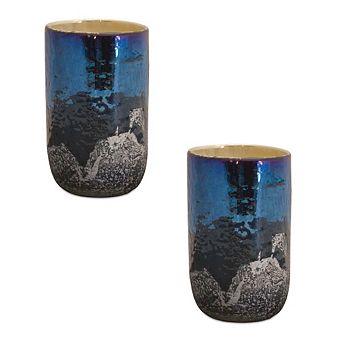 Irredescent Navy Glass Candle Holder - 5 Inch (set Of 2)