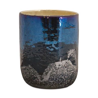 Irredescent Navy Glass Candle Holder - 5 Inch (set Of 2)