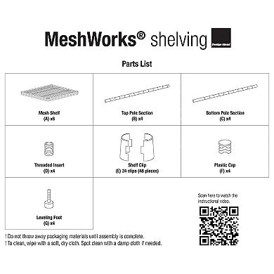 Design Ideas Meshworks 6 Tier Tower Metal Storage Shelving Unit Rack, Green