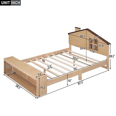 Merax Full Size House Platform Bed With Led Lights And Storage