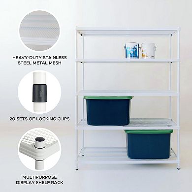 Design Ideas Meshworks 5 Tier Full-size Metal Storage Shelving Unit Rack, White