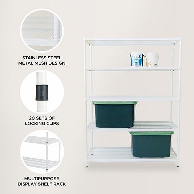 Design Ideas Meshworks 5 Tier Full-size Metal Storage Shelving Unit Rack, White