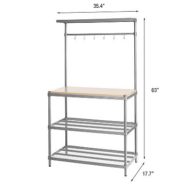 Design Ideas Meshworks Metal Storage Utility Wood Top Shelving Unit Rack, Silver
