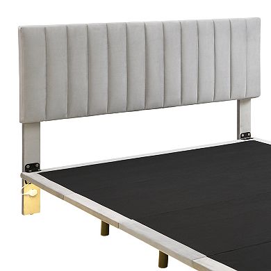 Merax Queen Size Upholstered Bed With Sensor Light, Floating Velvet Platform Bed