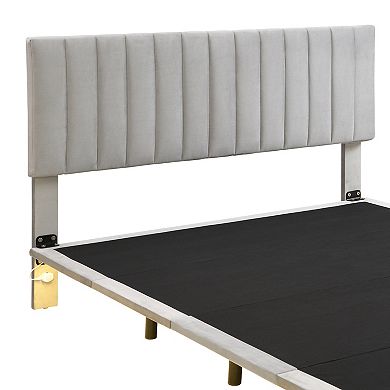 Merax Queen Size Upholstered Bed With Sensor Light, Floating Velvet Platform Bed