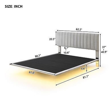 Merax Queen Size Upholstered Bed With Sensor Light, Floating Velvet Platform Bed