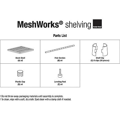 Design Ideas Meshworks 2 Tier Narrow Metal Storage Shelving Unit Rack, White
