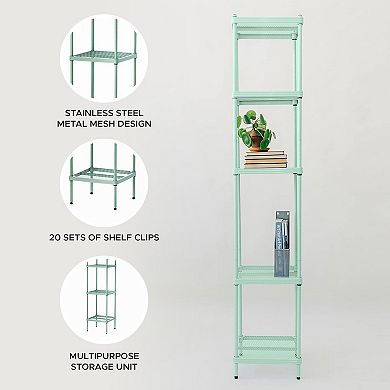 Design Ideas Meshworks 5 Tier Tower Metal Storage Shelving Unit Rack, Sage Green