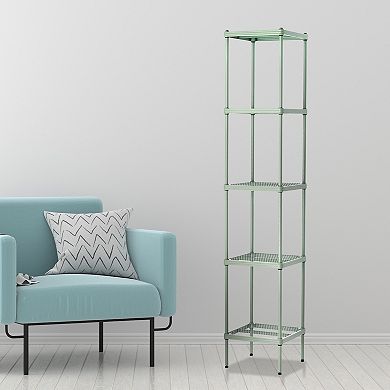 Design Ideas Meshworks 5 Tier Tower Metal Storage Shelving Unit Rack, Sage Green