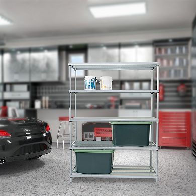 Design Ideas Meshworks 5 Tier Full-size Metal Storage Shelving Unit Rack, Silver