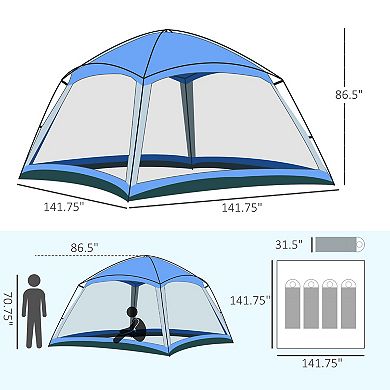 8 Person Camping Tent Screen House Room With Carry Bag And 4 Mesh Walls