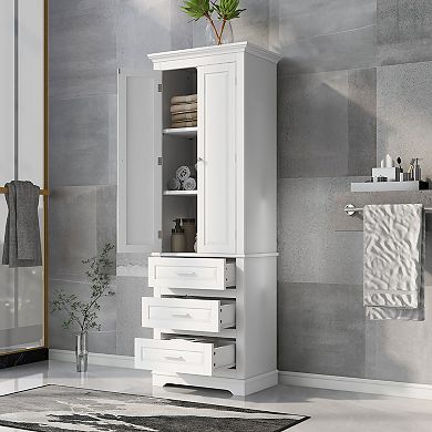 Merax Tall Storage Cabinet With Three Drawers For Bathroom/office