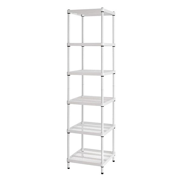 Design Ideas Meshworks 6 Tier Tower Metal Storage Shelving Unit Rack, White