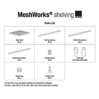 Design Ideas Meshworks 6 Tier Tower Metal Storage Shelving Unit Rack, White