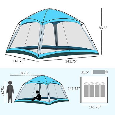 8 Person Camping Tent Screen House Room With Carry Bag And 4 Mesh Walls