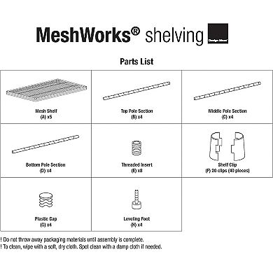Design Ideas Meshworks 5 Tier Metal Storage Shelving Unit Rack Bookshelf, White
