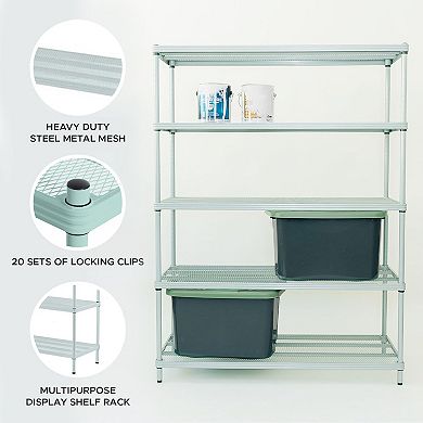 Design Ideas Meshworks 5 Tier Full-size Metal Storage Shelving Unit Rack, Sage