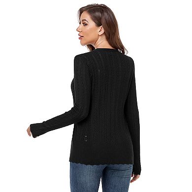 Women’s Long Sleeve V Neck Button Down Cropped Cardigans Soft Knit Sweater Hollow Out Coat