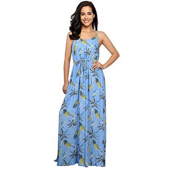 Womens V Neck Adjustable Spaghetti Strap Dress Sleeveless Boho Beach Floral Maxi Dress With Pockets