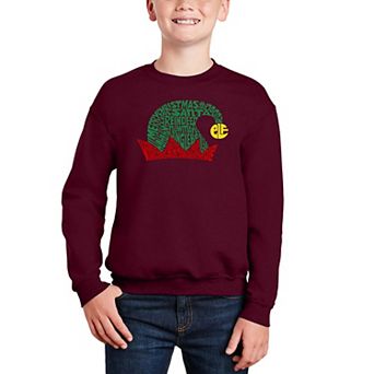 Christmas Elf Hat - Boy's Word Art Crewneck Sweatshirt