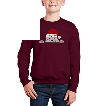 Christmas Peeking Dog - Boy's Word Art Crewneck Sweatshirt