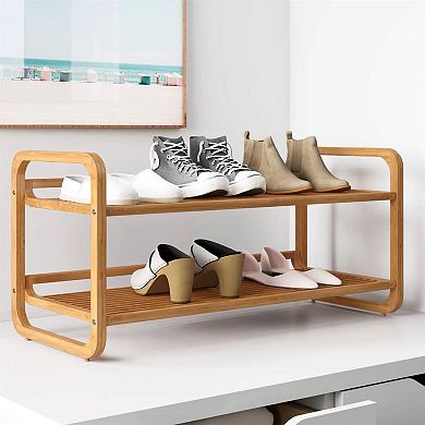 Stackable Shoe Rack Organizer with 2 Shelves for Entryway Bedroom or Office, 30-inch, Walnut
