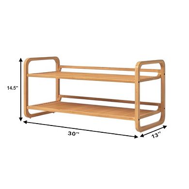 Stackable Shoe Rack Organizer with 2 Shelves for Entryway Bedroom or Office, 30-inch, Walnut