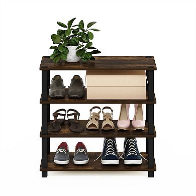 22.2 in. Tall Stackable Shoe Rack for Entryway or Closet, 4-Tier Black-Brown Wood