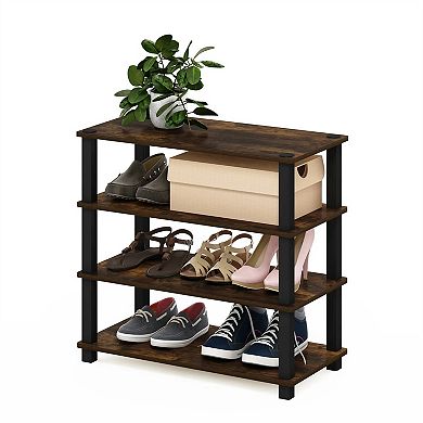22.2 in. Tall Stackable Shoe Rack for Entryway or Closet, 4-Tier Black-Brown Wood