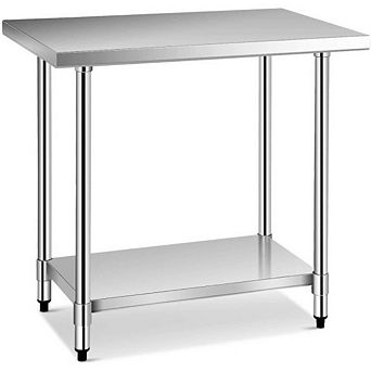 Stainless Steel Prep Table with Galvanized Under-Shelf, 36" x 24", Adjustable Height, Silver