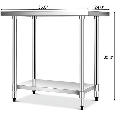 Stainless Steel Prep Table with Galvanized Under-Shelf, 36" x 24", Adjustable Height, Silver