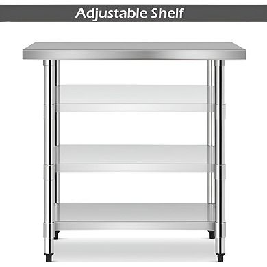 Stainless Steel Prep Table with Galvanized Under-Shelf, 36" x 24", Adjustable Height, Silver