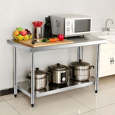 Stainless Steel Prep Table with Galvanized Under-Shelf, 36" x 24", Adjustable Height, Silver