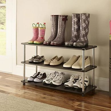 Freestanding 3-Tier Shoe Organizer Rack, Modern Wood and Metal Design for Bedroom or Mudroom