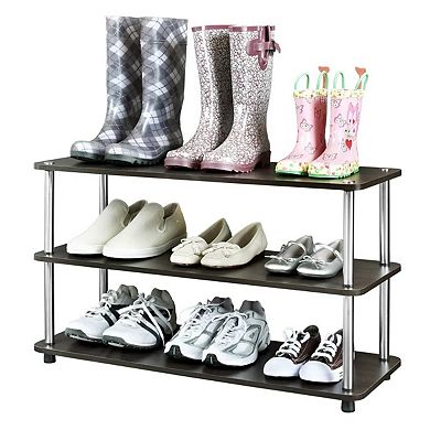 Freestanding 3-Tier Shoe Organizer Rack, Modern Wood and Metal Design for Bedroom or Mudroom